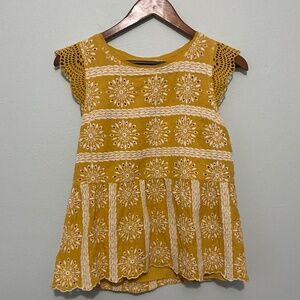 Golden yellow embroidered top